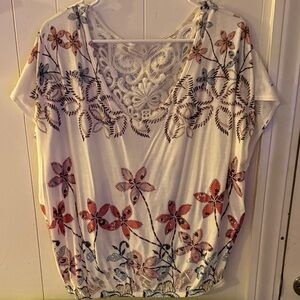 Forever 21 White Floral Blouse with Crochet back